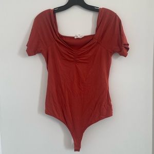 Red square neck body suit